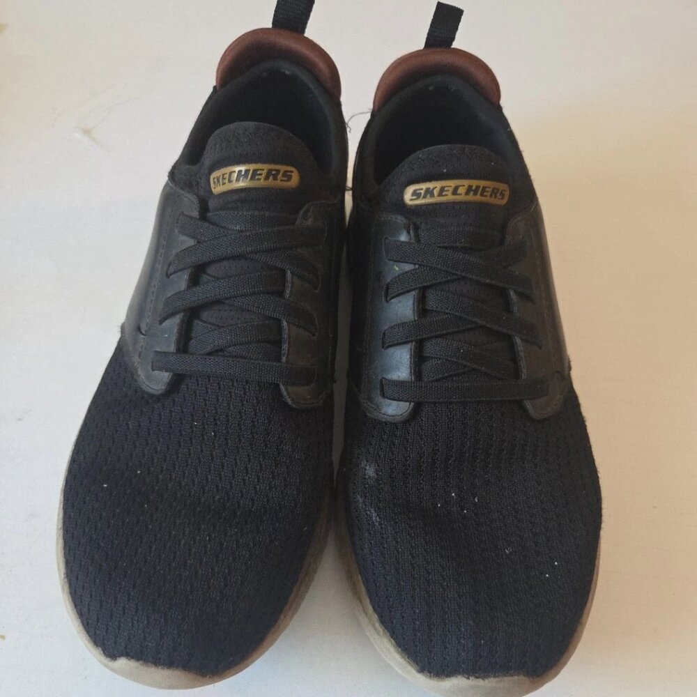 Skechers Delson 3.0 Shoes Mens Sz 8 Black Brown Memory Foam Slip On Loafers